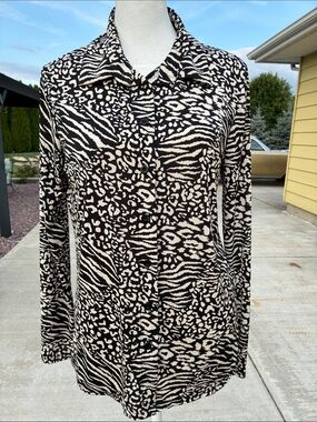 NUNA LIE Animal Print Top in Black & Cream